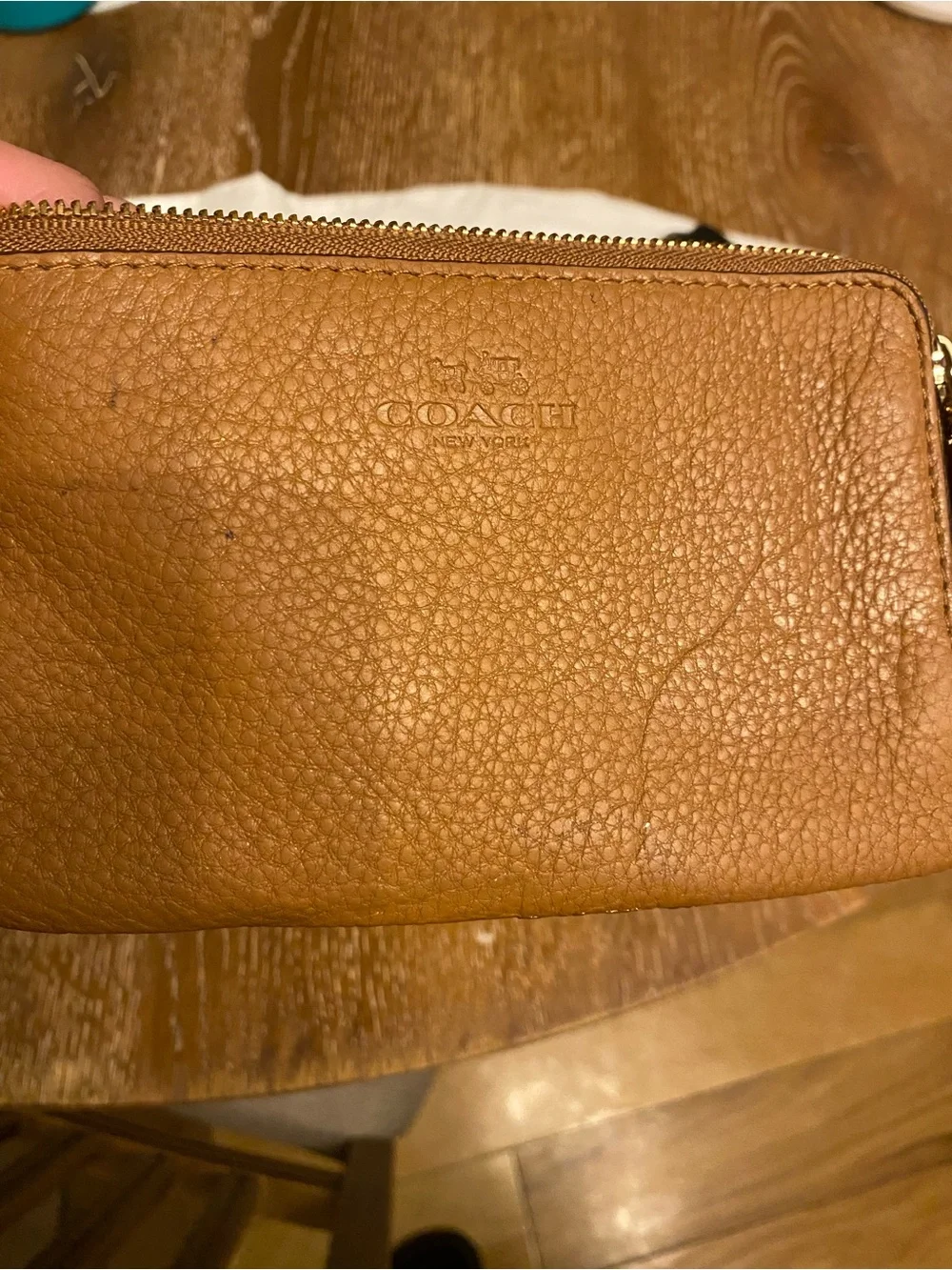 Coach Black Leather Wristlet with Top Zip and Strap